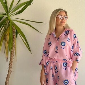 Sea Cycle Swim Top Pink Evil Eye Print Shirt
